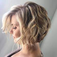 Short Angled Bob Wavy Hair Beach Waves Bohemian Hair Blonde Highlights Lowlights Aveda Full Spectrum Col Blonde Hair With Highlights Beach Wave Hair Hair Waves
