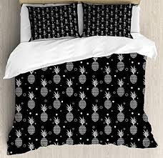 Black And White King Size Duvet Cover Bedding Printed Duvet Cover Set Tropical 4 Piece King Size Monochrome Pineapples With Abstract Zigzag Full Bedding Sets Tropical Duvet Cover Duvet Cover Sets