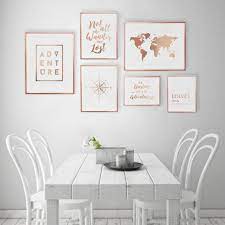 Set Of 6 Prints Travel Prints Bedroom Decor Rose Gold Foil Kitchen Prints Rose Gold Foil Print Home Decor