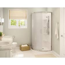 Maax Cyrene 34 In X 76 In Off Center Corner Shower Kit W Semi Frameless Mistelite Sliding Door Base Wall Kit In White Chrome 300001 000 001 101 The Home Depo Corner Shower Kits Corner Shower Shower Kits