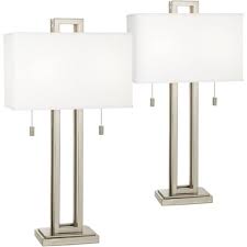 Buy nickel table lamps and get the best deals at the lowest prices on ebay! Possini Euro Design Modern Table Lamps Set Of 2 Brushed Nickel Open Rectangular White Box Shade For Living Room Family Bedroom Target
