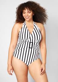 Black And White Striped One Piece Bathing Suit Plus Size Halter One Piece Swimsuits For Women In 2020 Plus Size Swimwear Halter One Piece Swimsuit One Piece