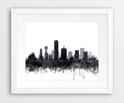 Black And White Skyline Dallas Skyline Print Dallas Watercolor Black White Art Etsy Dallas Skyline White Art Printable Art Prints