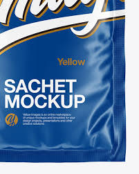 Glossy Sachet Mockup In Sachet Mockups On Yellow Images Object Mockups