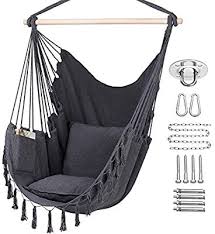 Amazon Com Y Stop Hammock Chair Hanging Rope Swing Max 330 Lbs 2 Cushions Included Large Macrame Hanging Ch Macrame Hanging Chair Hanging Chair Hammock Chair