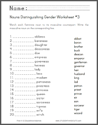 Gender Nouns Worksheet 3 Png 425 545 Nouns 2nd Grade Worksheets Science Quotes