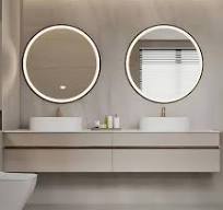 Double Bathroom Vanity with Sink - Beige Double Basin Floating Solid Wood  Bathroom Vanity with Two Protruding Ceramic Basins, Wall Mounted Cabinets  ...