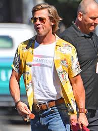 Dressed in a denim jacket, his very black hair (?) at sensible length for a balding gentleman, he looks pretty nifty margot robbie as sharon tate in once upon a time in hollywood. Brad Pitt On Once Upon A Time In Hollywood Set Photos Hollywood Life