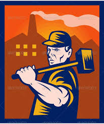 Factory Worker Laborer With Hammer And Building Illustration Vector Graphics Design Art