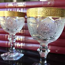 Representing handmade, 24% lead crystal. Murano Wine Glasses Hexagonal Foot 24k Gold Encrusted Band Etsy