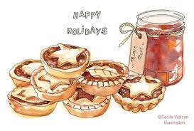 Mince Pies For Christmas Food Art Watercolor Illustration C 2010 2018 Cecile Vidican All Rights Reserv Food Illustration Art Christmas Pie Pie Drawing