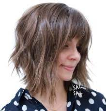 Brown Choppy Angled Bob Short Hair With Bangs Choppy Bob Hairstyles Thick Hair Styles