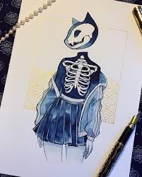 A5 Cat Demon Print Gold Embellished Cute Art Art Art Drawings