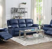 Alex Navy Blue Leather Recliner Sofa