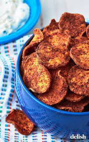 These Sweet Potato Chips Taste Like Bbq Chips Without All The Calories Recipe Sweet Potato Chips Sweet Potato Chips Recipe Sweet Potato Recipes