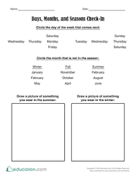 Each day, allow the children sitting at the table labeled with the corresponding day to be at the head of the line for a certain activity. Days Weeks And Months On A Calendar Printable Worksheets Education Com