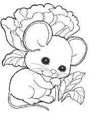 Mouse With Flower Black And White Outline Coloring Book Animal Coloring Pages Cute Coloring Pages Farm Animal Coloring Pages