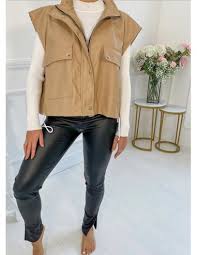 Kostenlose lieferung für viele artikel! Veste Beige En Simili Cuir Sans Manche Femme Zerda Boutique Mode Pas Cher