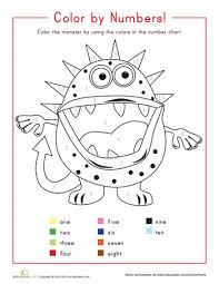 Color By Number 1 10 Worksheet Education Com Kindergarten Colors Worksheets For Kids Color By Numbers