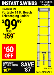 Get it as soon as fri, jul 16. Franklin Portable 14 Ft Telescoping Ladder For 99 99 In 2021 Harbor Freight Tools Harbor Freight Coupon Simple Storage