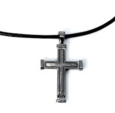 Men S Black Cross Necklace With Leather Cord Cross Necklace Silver Black Cross Necklace Silver Cross Pendant