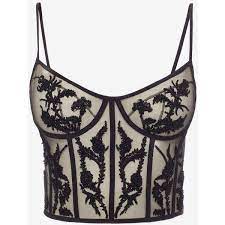 alexander mcqueen embroidered bustier top 12 965 brl liked on polyvore featuring tops and black bustier top bustier corset style tops