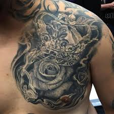 See more ideas about rose tattoos, tattoos, rose tattoo. Realistic Black And Grey Rose And Crown Tattoo On Chest By Rember Orellana