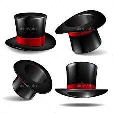 Set Of Black Magician Cylinder Hats The Magicians Ribbon Vector Magic Hat