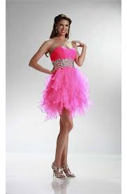 Puffy Strapless Short Hot Pink Organza Ruffle Cocktail Prom Dress Hot Pink Prom Dress Cocktail Dress Prom Dresses