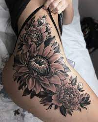 Olio Thigh Tattoo By Nick From Foolish Pride Tattoo Co 20170819 Flower Hip Tattoos Thigh Tattoo Thigh Tattoos Women