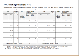 Breastfeeding Pumping Record Sheet Template Word Excel