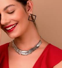 Colar Franja Liso no Banho de Ródio Branco