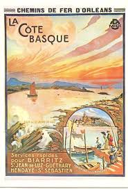 Vintage Railway Travel Poster La Cote Basque Biarritz St Jean De Luz Guethary Hendaye Et Affiches De Voyage Retro Affiche Vintage Affiches De Voyage