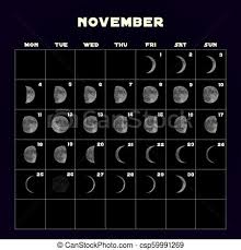 Moon Phases Calendar For 2019 With Realistic Moon November Vector