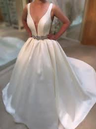 A Line Princess Court Train Satin V Neck Sleeveless Wedding Dresses Ball Gowns Wedding Wedding Dresses Satin Bridal Gowns Vintage