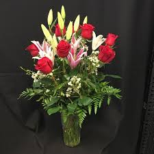 Luxury bridal bouquet with calla lilies and peony roses. Red Roses With Stargazer Lilies Bouquet Art Among The Flowers Palm Coast Florist Same Day Local Flower Delivery