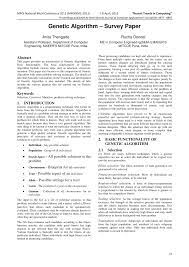 In a report or research paper, documentation is the evidence provided for information and i. Pdf Genetic Algorithm Survey Paper