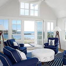 Blue Cobalt Martine Haddouche Beach House Interior Coastal Living Rooms Maine Cottage