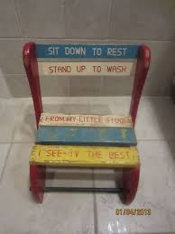 Vintage Kids Step Stool Childs Wood Bench Fold Up Chair Ebay Step Stool Step Stool Kids Fold Up Chairs