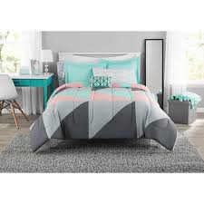 Black And Teal Comforter Set Walmart Mainstays Grey Teal 8 Pc Bed In A Bag Bedding Set With Bonus Sheet Set Queen Walmart Com In 2020 Grey And Teal Bedding Teal Bedding Teal Bedroom