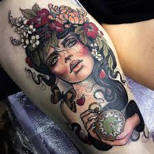 Neotraditional cat and flower is an original and new neo traditional design. Hannah Flowers Neo Traditional Ladies Tattoo Spirit