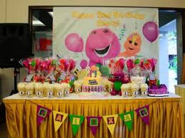 Barney Bj And Baby Bop Leave Barney Party Decoration Dessert Table Set Up Barney Birthday Party Barney Birthday Barney Party