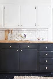 Black Base Cabinets White Upper Cabinets Subway Tile Butcher Block Counters Country Chic Kitchen Chic Kitchen White Kitchen Makeover