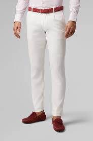 Slim Fit Stretch Cotton And Linen Trousers