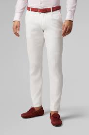 slim fit stretch cotton and linen trousers