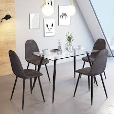 Euco Gray Dining Chair Set Of 4 Retro Dining Chairs With Fabric Upholstered Padded Seat Metal Black Leg Kitchen Dining Room Sitting Room Office Cafe Furniture Set Furniture Dining Room Furniture Umoonproductions Com