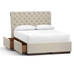 Storage drawers that open on each side. Chesterfield Tufted Upholstered Storage Platform Bed Pottery Barn