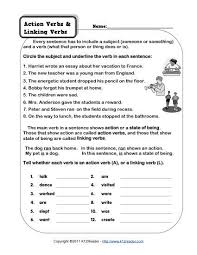 action verb and linking verb worksheets