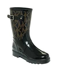 Michael Kors Black And Brown Riding Boots Michael Michael Kors Logo Mid Rainboots Shoes Macy S Michael Kors Rain Boots Boots Handbags Michael Kors