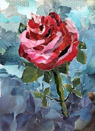 Single Rose Torn Paper Collage Paper Collage Paper Collage Art Flower Collage